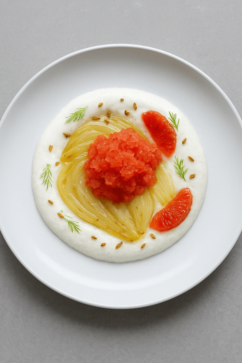 Recette dessert léger : fenouil confit, orange sanguine & yaourt grec