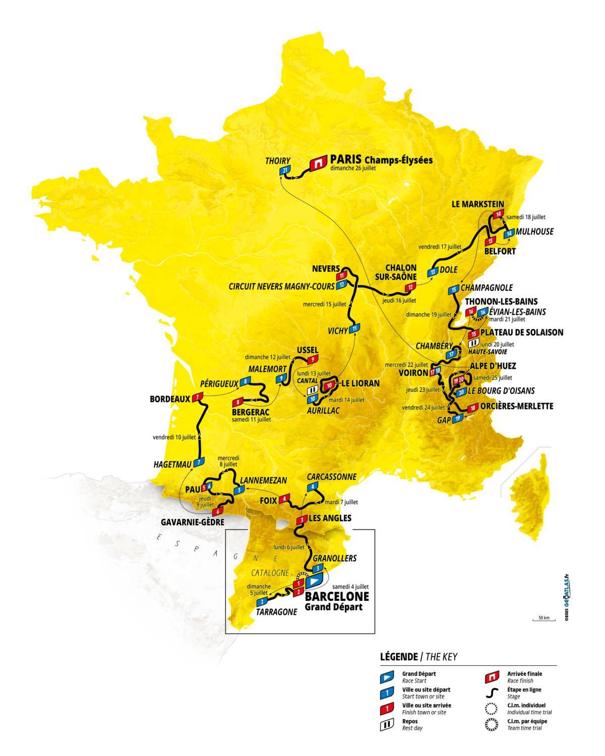 Carte Tour de France 2026