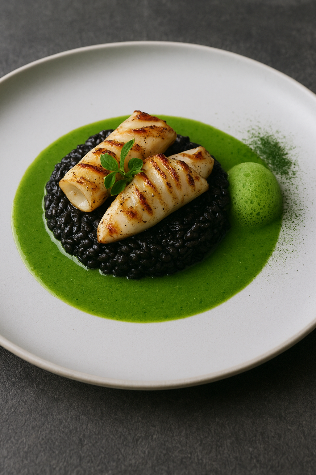 Seiches grillées sur risotto à l’encre : l’élégance marine venue de l’Atlantique